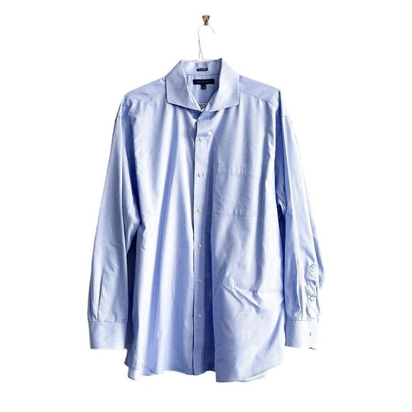 Tommy Hilfiger Mens Dress Shirt Regular Fit Button Long Sleeve Stripes Blue Sz18 - Picture 1 of 8
